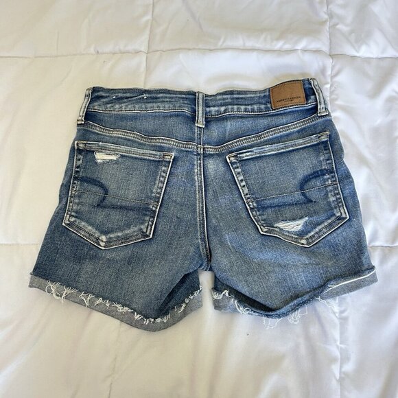 American Eagle Denim Jean Shorts Womens 6 Next Level Stretch Distressed Lace - Picture 7 of 7